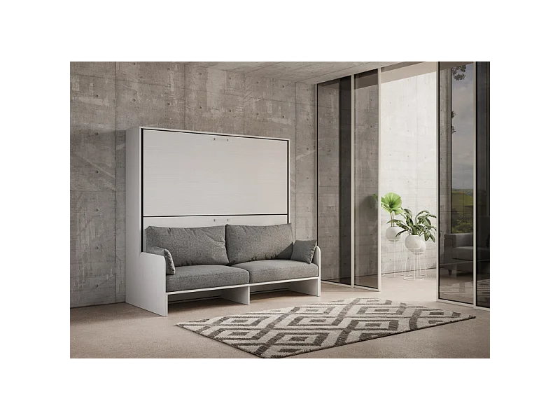 Letto a scomparsa doppio orizzontale Kando Sofà Frassino - Bianco Frassino