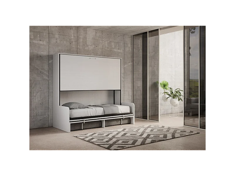 Letto a scomparsa doppio orizzontale Kando Sofà Frassino - Bianco Frassino