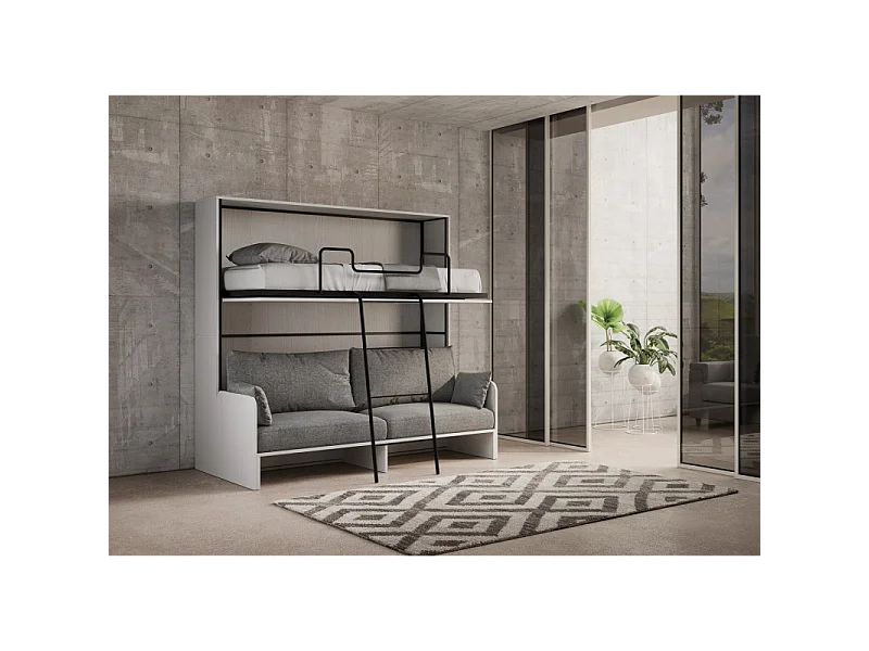 Letto a scomparsa doppio orizzontale Kando Sofà Frassino - Bianco Frassino