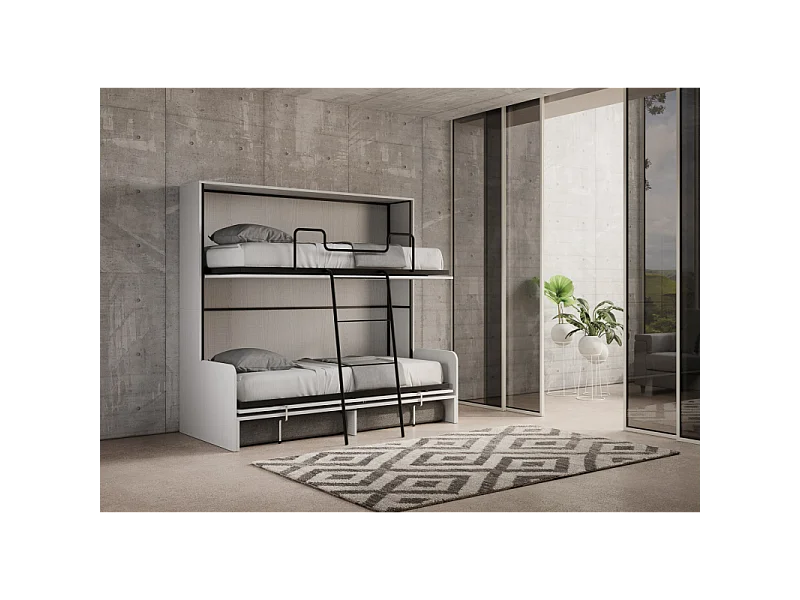 Letto a scomparsa doppio orizzontale Kando Sofà Frassino - Bianco Frassino