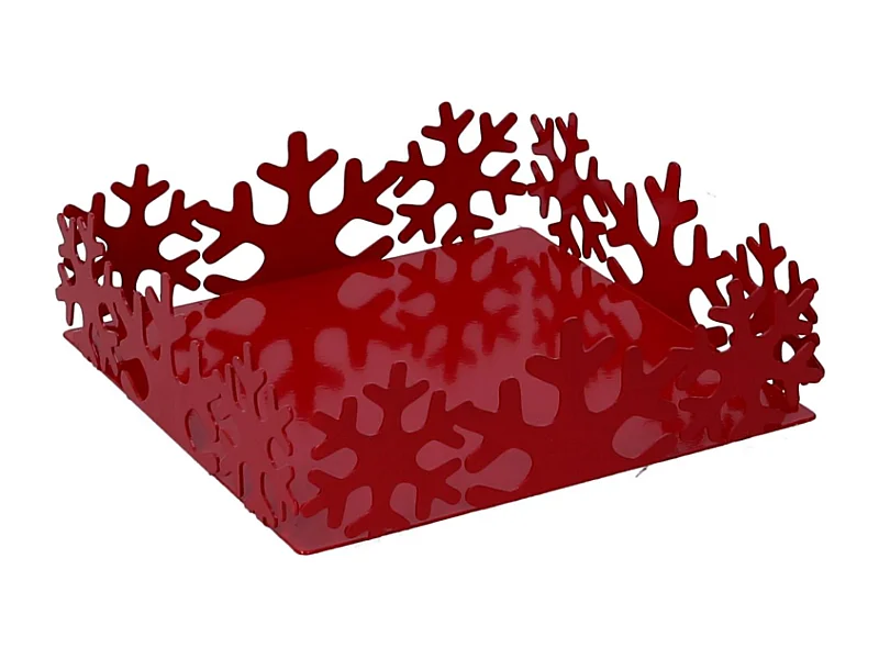 Portatovaglioli metallo fiocco neve rosso quadrato cm 16,5x16,5h5
