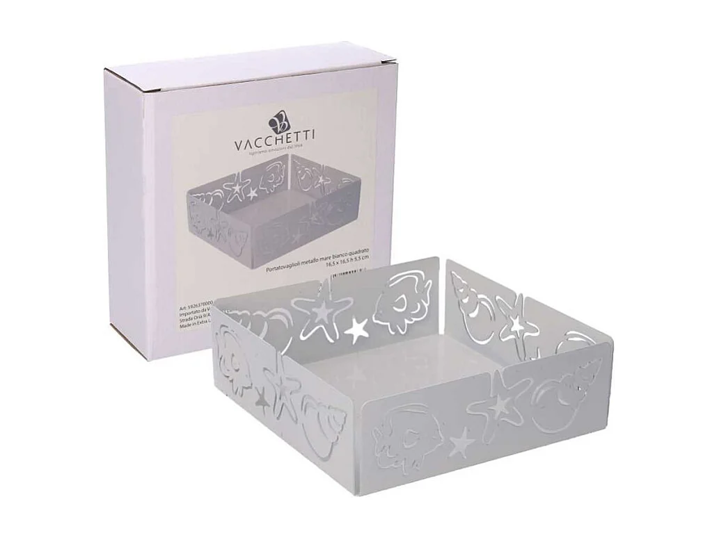 Portatovaglioli metallo mare bianco quadrato cm 16,5x16,5x5,5