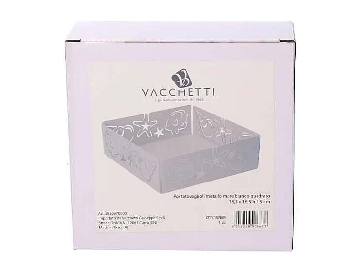 Portatovaglioli metallo mare bianco quadrato cm 16,5x16,5x5,5