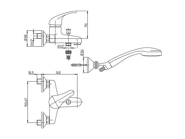 Miscelatore vasca da bagno Paini 44CR105 con doccia