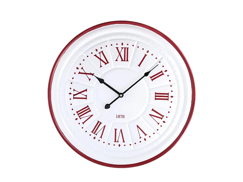 Orologio legno metallo bianco anticato bordo rosso cm ø50x4,5