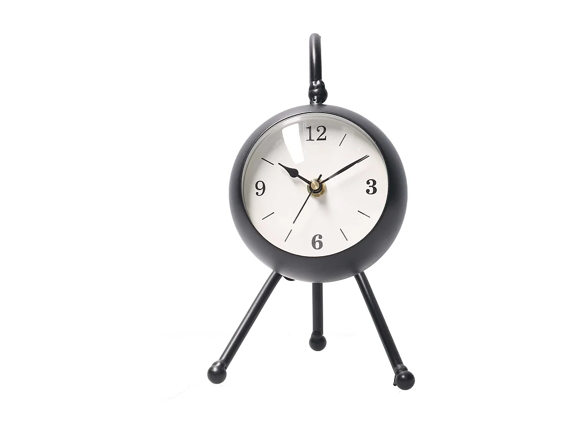 Orologio da tavolo metallo nero quadrante bianco cm12x13h21,5