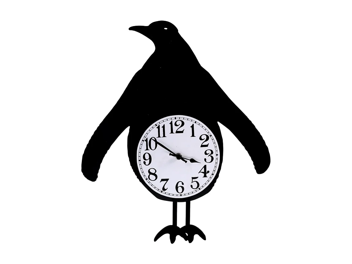 Orologio legno pinguino con pendolo nero cm 38x37x6