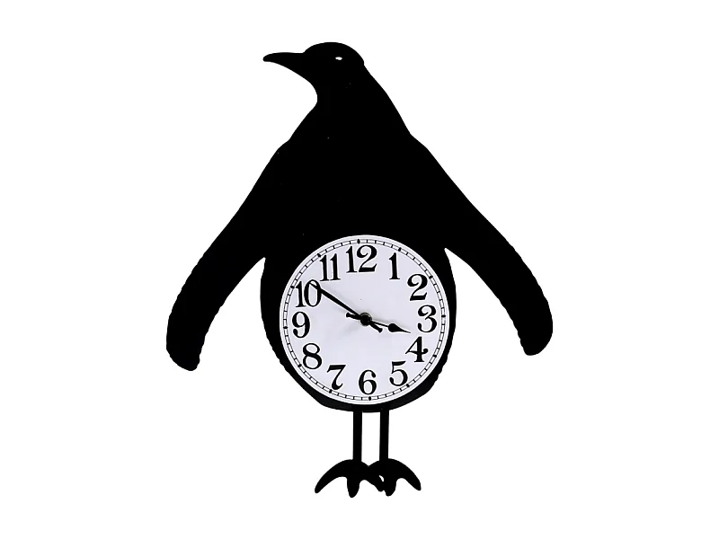 Orologio legno pinguino con pendolo nero cm 38x37x6