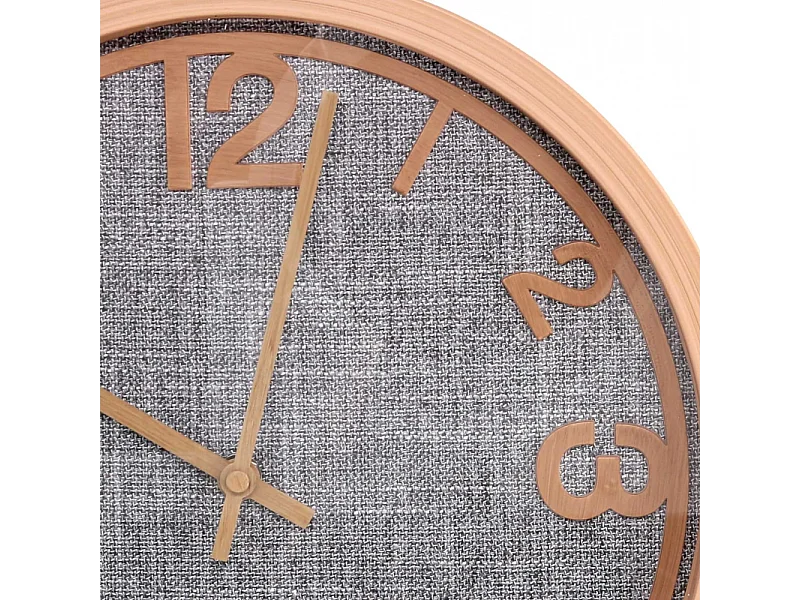 Orologio plastica effetto legno e tessuto grigio tondo cm ø31h4