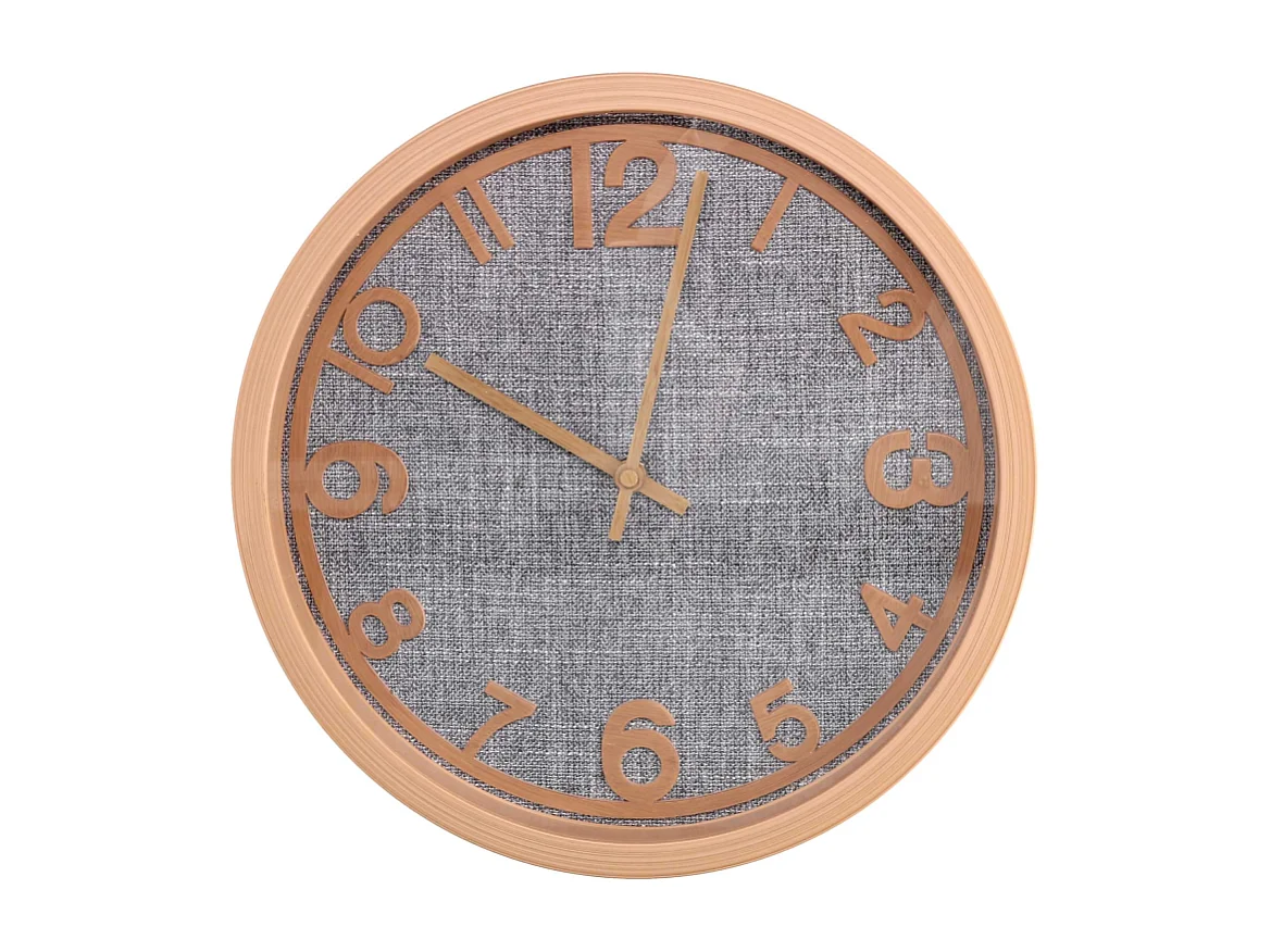 Orologio plastica effetto legno e tessuto grigio tondo cm ø31h4