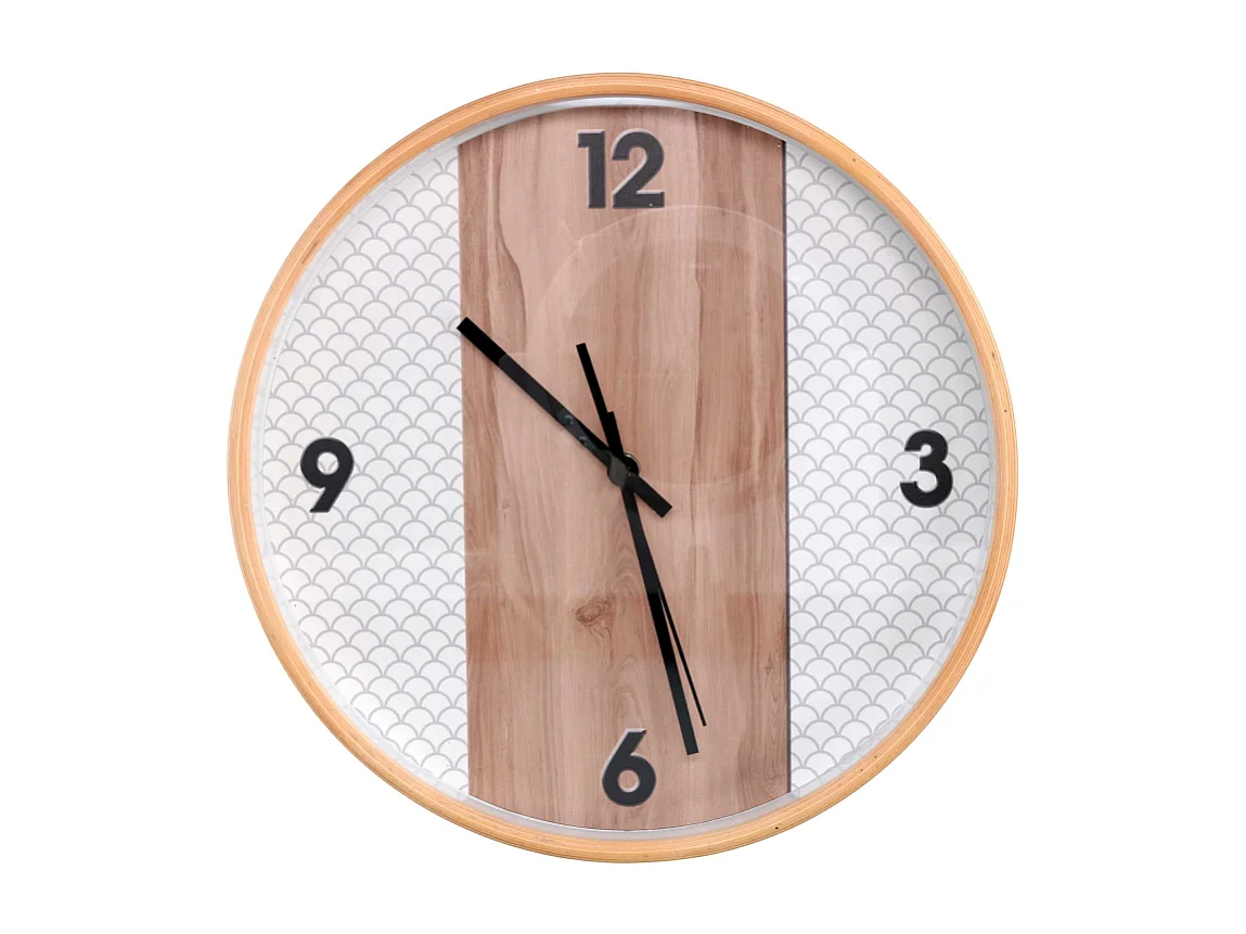 Orologio legno naturale e bianco tondo cm ø32h4,8