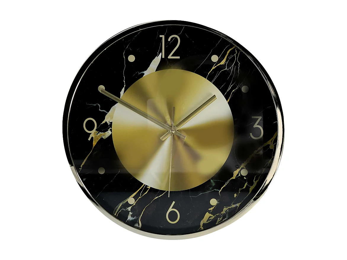 Orologio plastica effetto marmo oro e nero tondo cm ø30,5