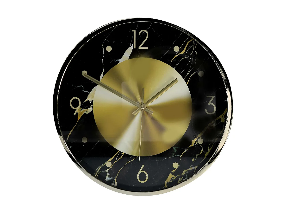 Orologio plastica effetto marmo oro e nero tondo cm ø30,5