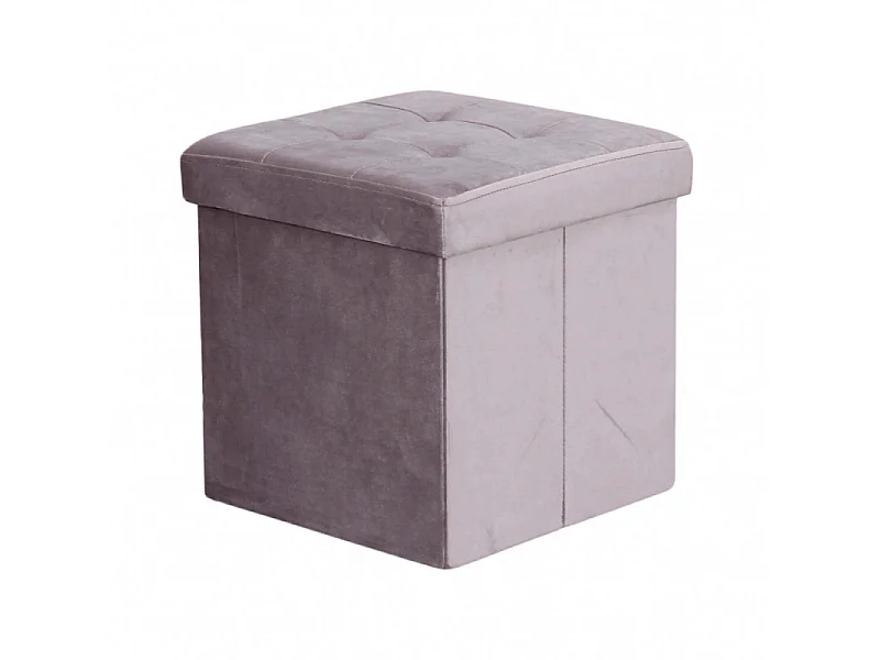 Pouf coffre carré en velours pour salon - Gris tourterelle