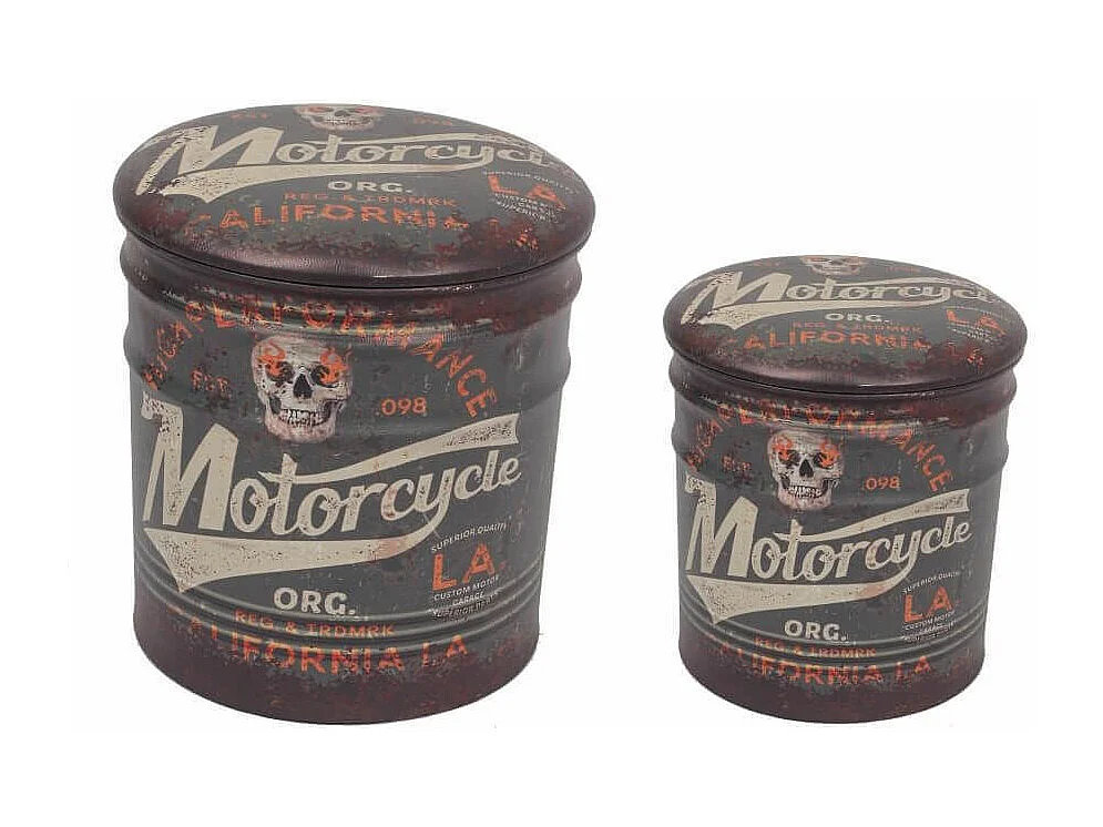 Set Di 2 Pouf Contenitore Tondo Moto Marrone