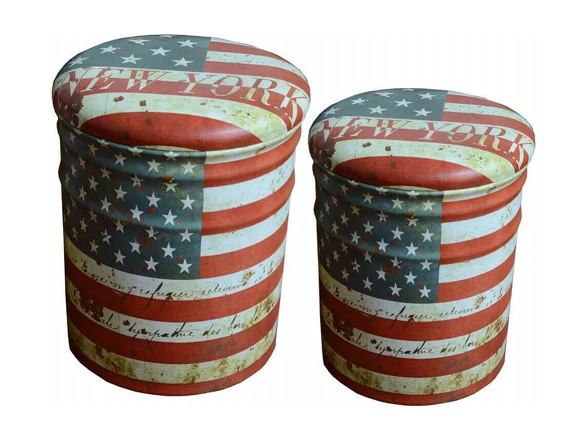 Set Di 2 Pouf Contenitore Tondo Per Interno Poggiapiedi Salotto Camera Cameretta