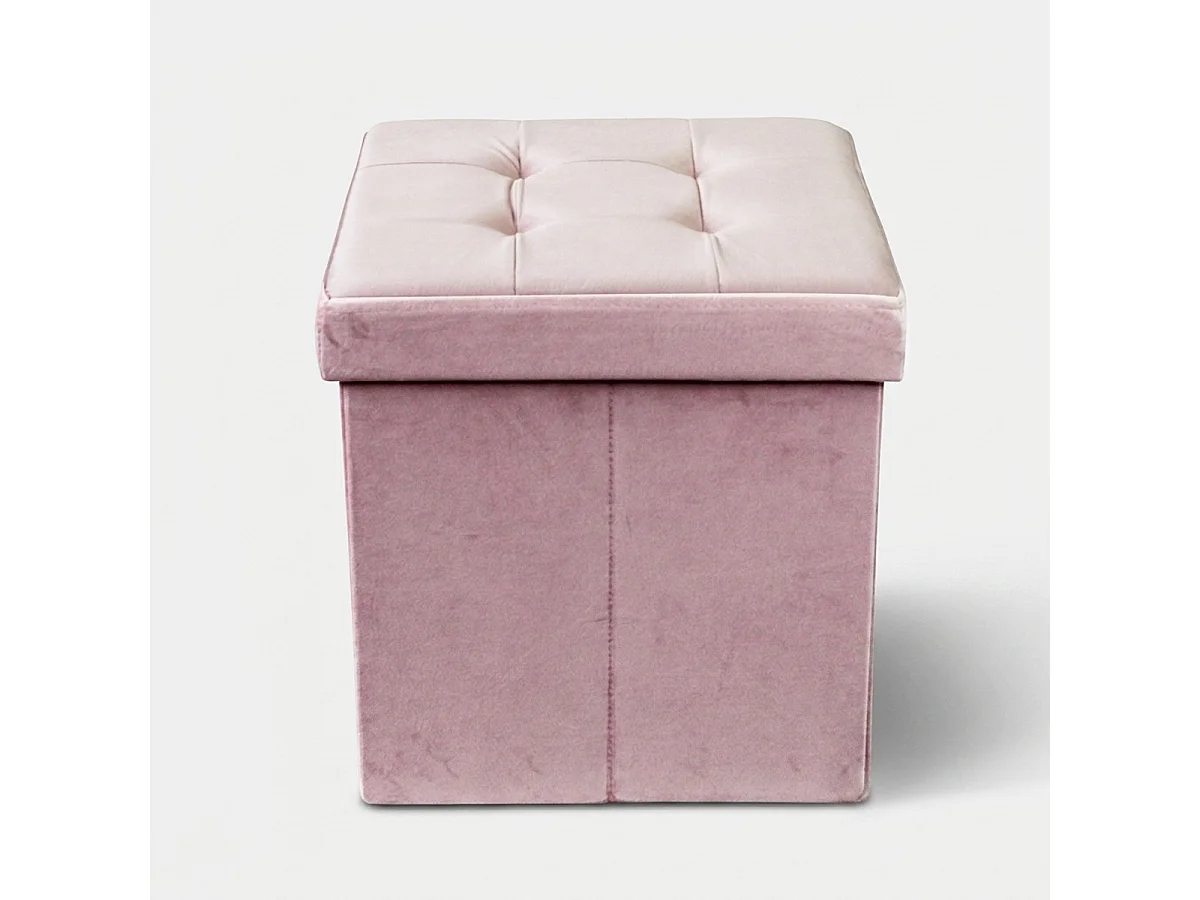 Pouf coffre carré en velours pour salon - Rose