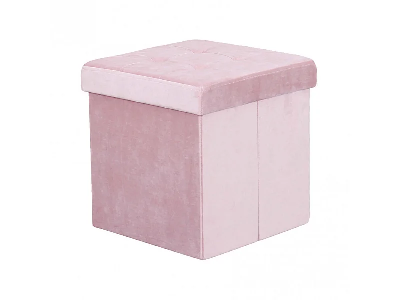 Pouf coffre carré en velours pour salon - Rose
