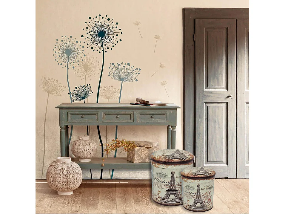 Set Di 2 Pouf Contenitore Tondo Per Interno Poggiapiedi Salotto Camera Cameretta