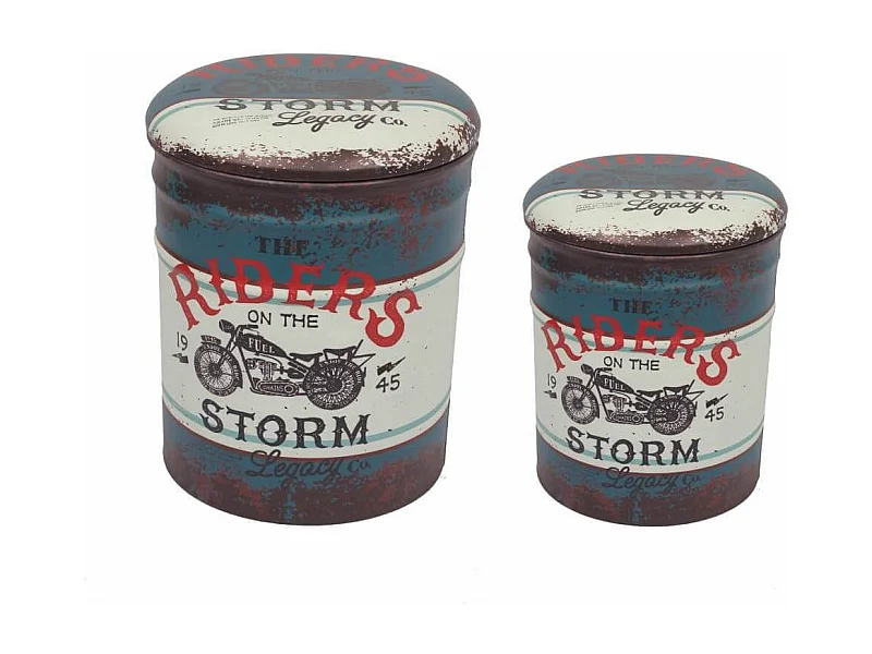 MilaniHome.it - Set Di 2 Pouf Contenitore Tondo Per Interno Poggiapiedi Salotto Camera Camerettadi coloreBlu