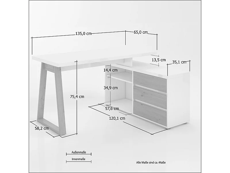 Scrivania 135cm con allungo FIRST made in Italy