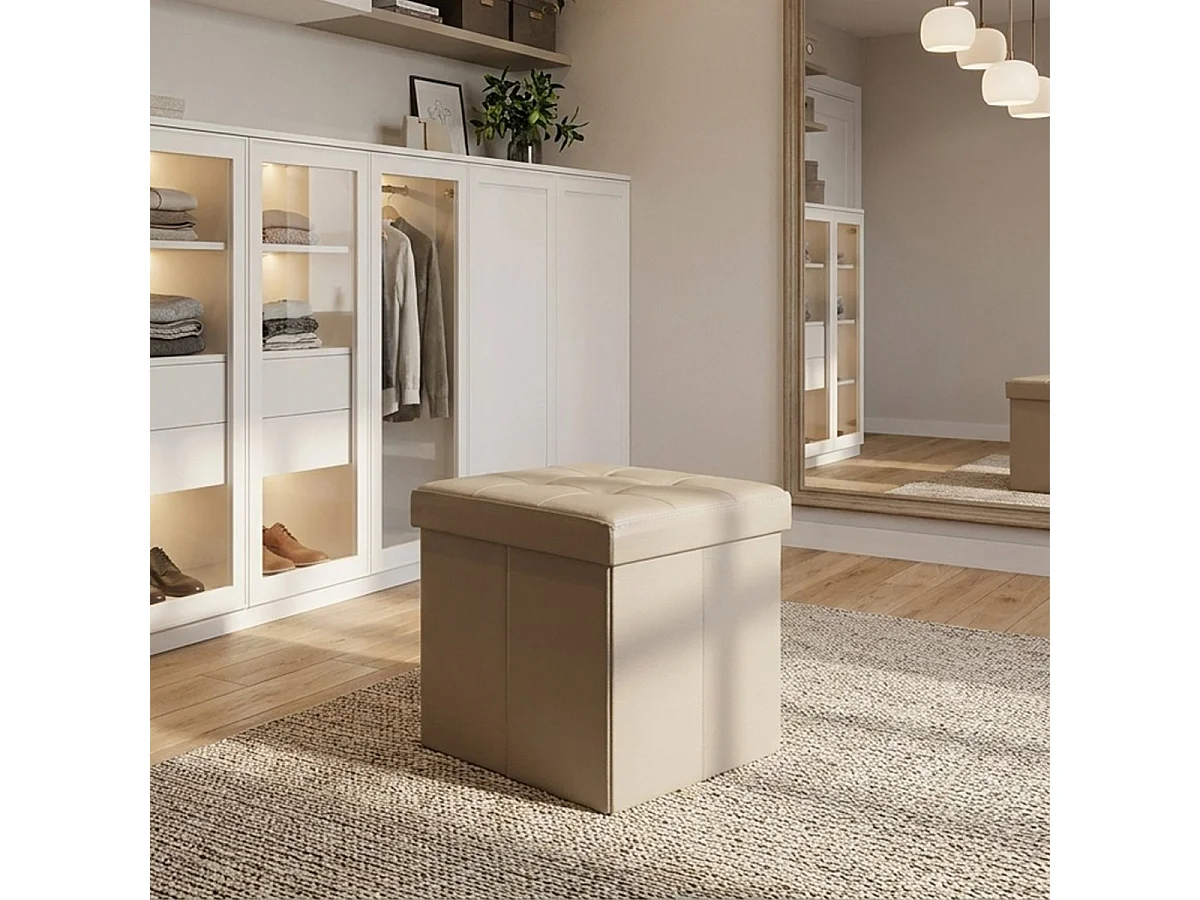 POUF CONTENITORE QUADRATO IN ECOPELLE NATURALE