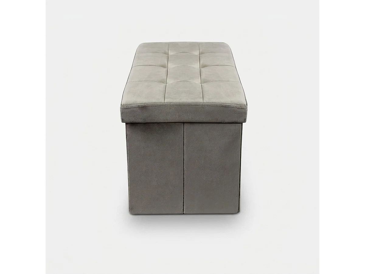 Pouf coffre rectangulaire en velours pour chambre - Gris tourterelle