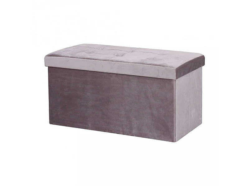 Pouf coffre rectangulaire en velours pour chambre - Gris tourterelle