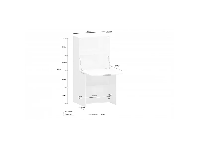 Scrivania Dalia Richiudibile ad armadio – 70x140x35 – Bianco Lucido