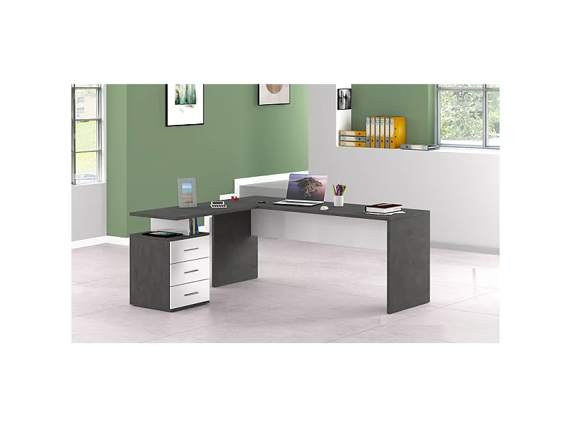 Scrivania ad angolo New Selina – 180x75x60 – Bianco Lucido e Report