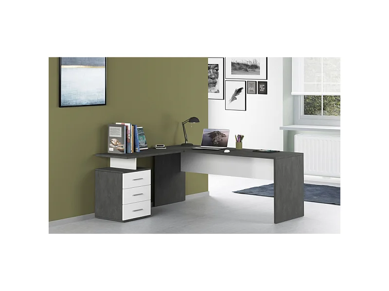 Scrivania ad angolo New Selina – 180x75x60 – Bianco Lucido e Report