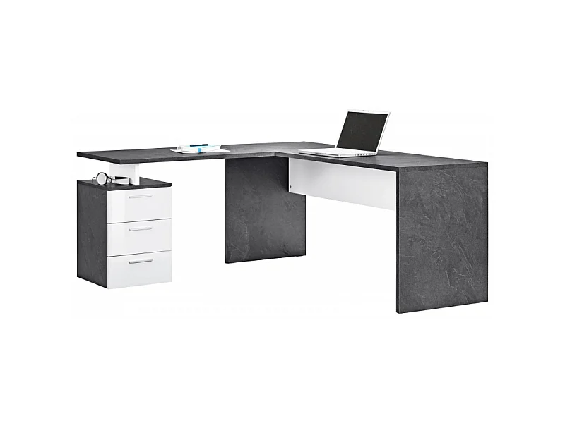 Scrivania ad angolo New Selina – 180x75x60 – Bianco Lucido e Report