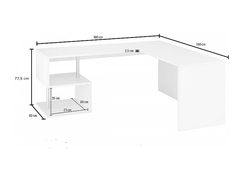 Scrivania Esse Angolare – 160x77,5x60 – Bianco Lucido