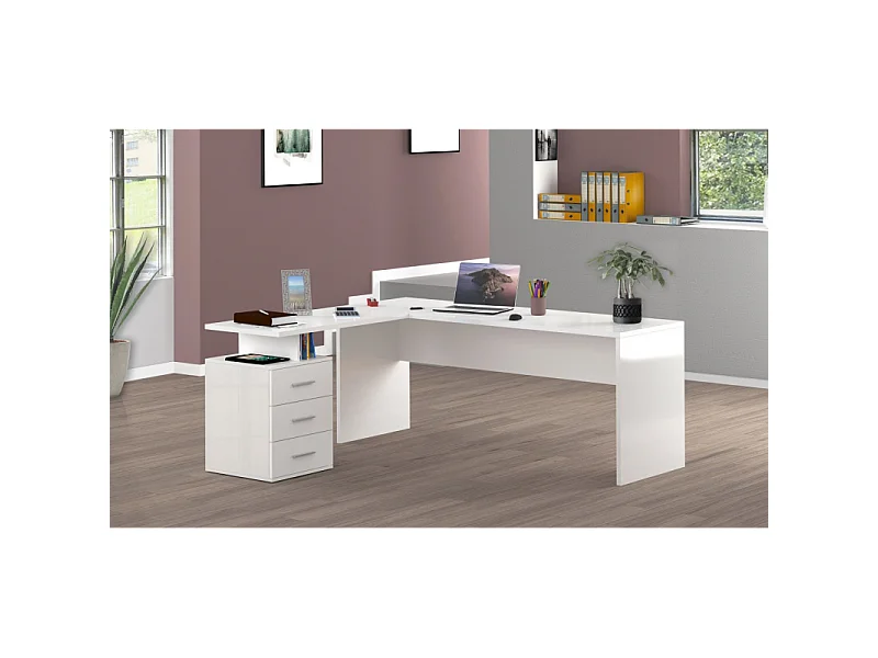 Scrivania ad angolo New Selina – 180x75x60 – Bianco Lucido