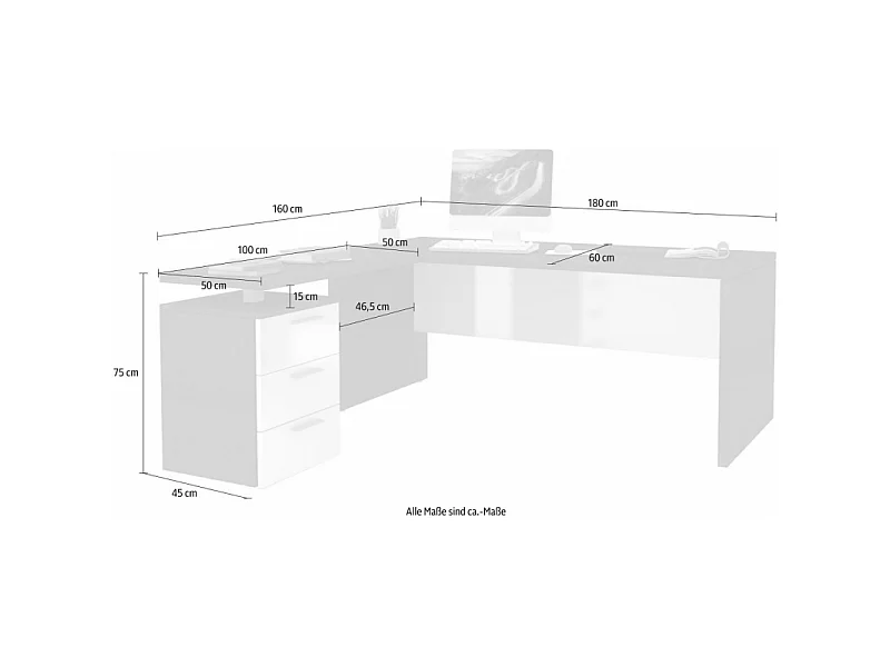 Scrivania ad angolo New Selina – 180x75x60 – Bianco Lucido