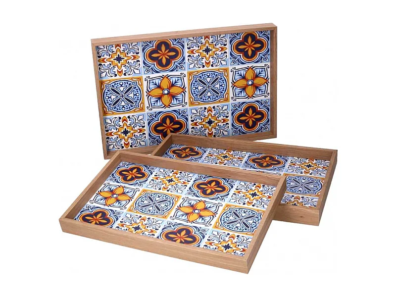 Vassoio legno 1-3 azzurro bordo naturale cm 45x30h4