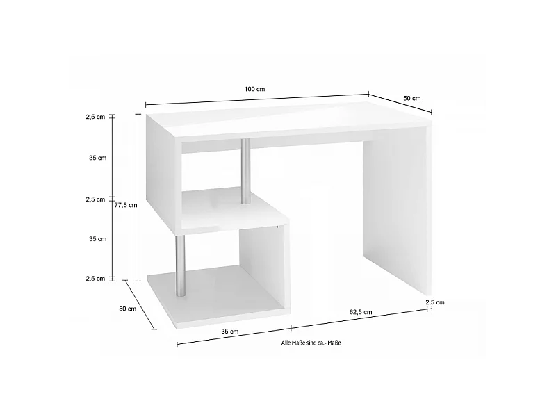 Scrivania Esse 100 – 100x77,5x50 – Bianco Lucido
