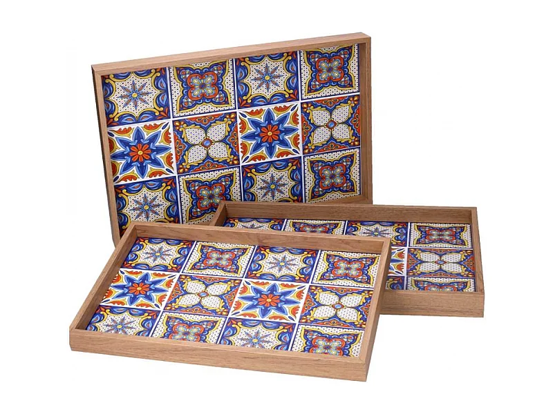 Vassoio legno 1-3 blu bordo naturale cm 45x30h4