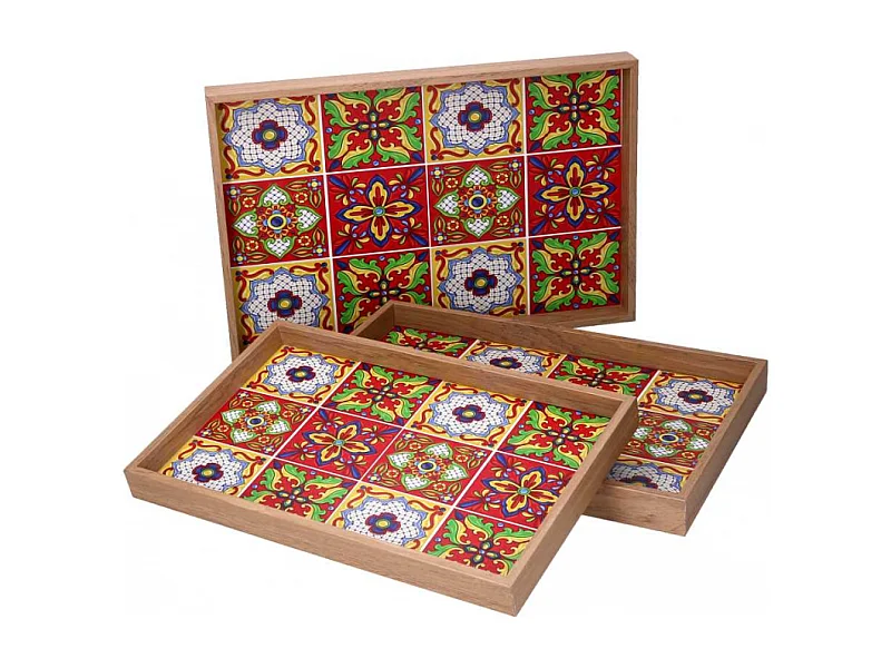 Vassoio legno 1-3 rosso bordo naturale cm 45x30h4