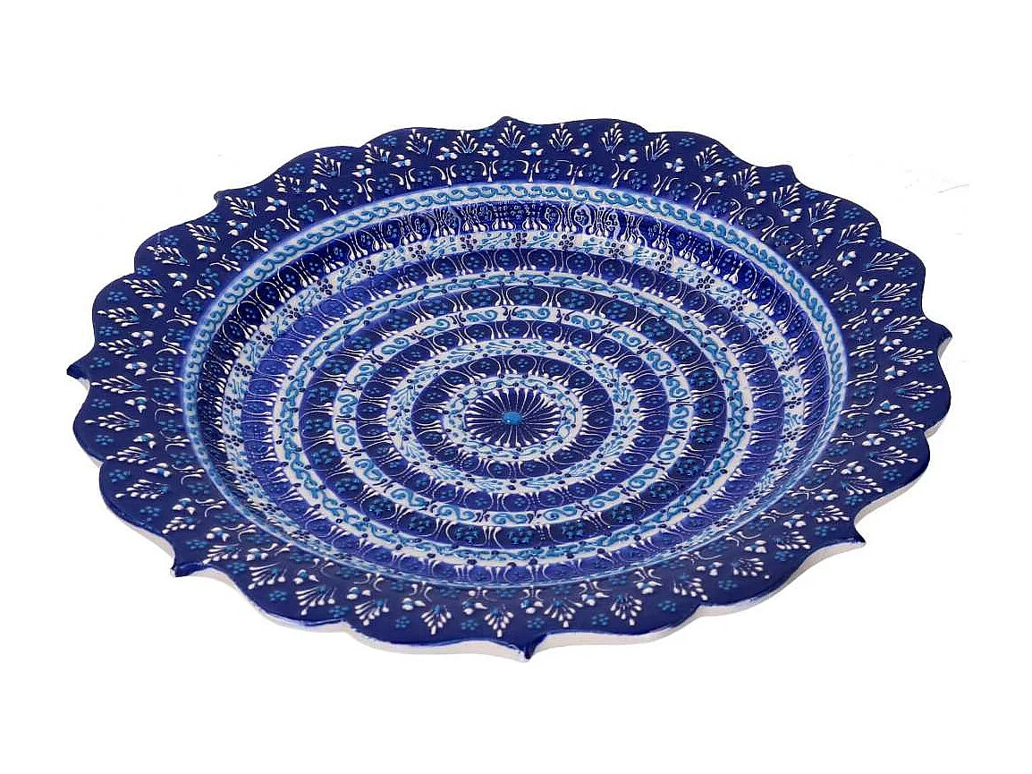 Piatto decorativo ceramica blu cm ø30h3