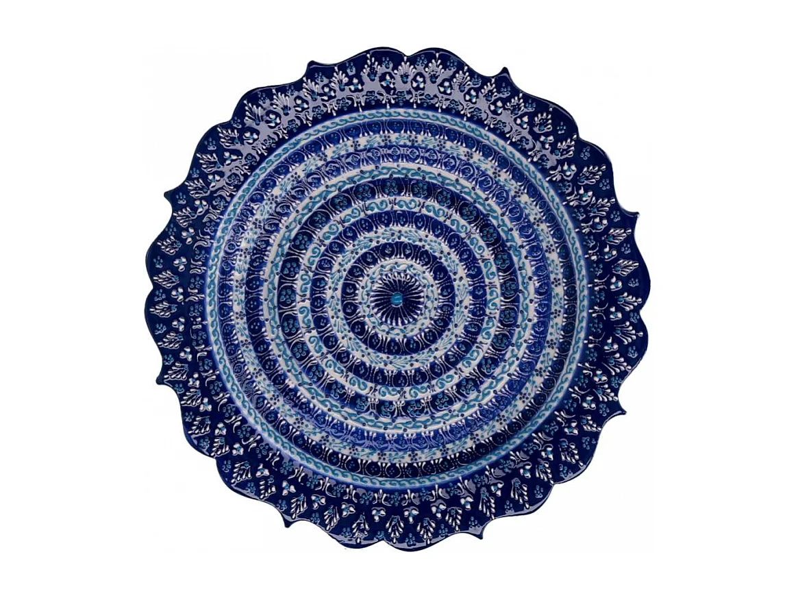 Piatto decorativo ceramica blu cm ø30h3