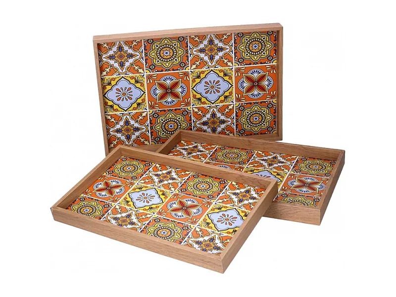 Vassoio legno 1-3 arancione bordo naturale cm 45x30h4