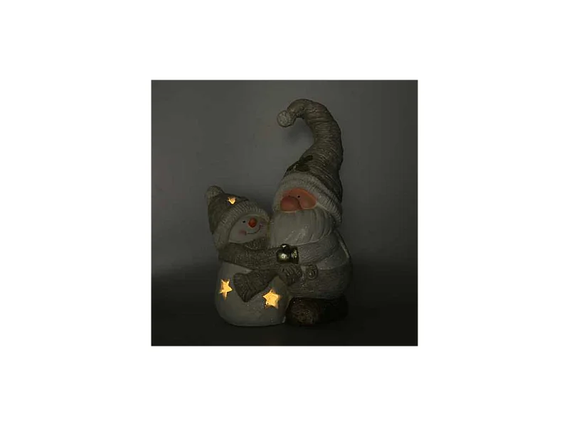 Gnomo resina e pupazzo di neve grigiocon led cm 27,5x18,5h42
