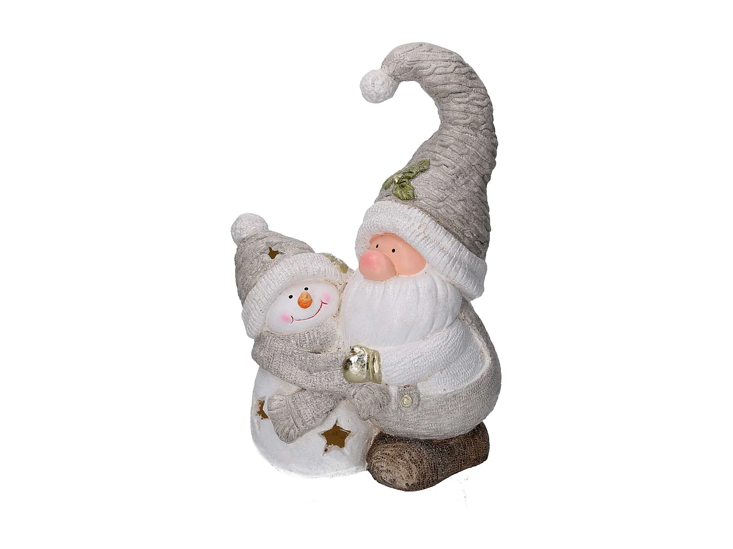Gnomo resina e pupazzo di neve grigiocon led cm 27,5x18,5h42