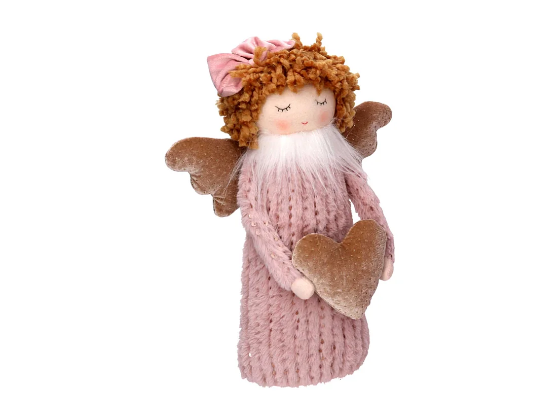 Angelo tessuto rosa con cuore cm 25x14h38