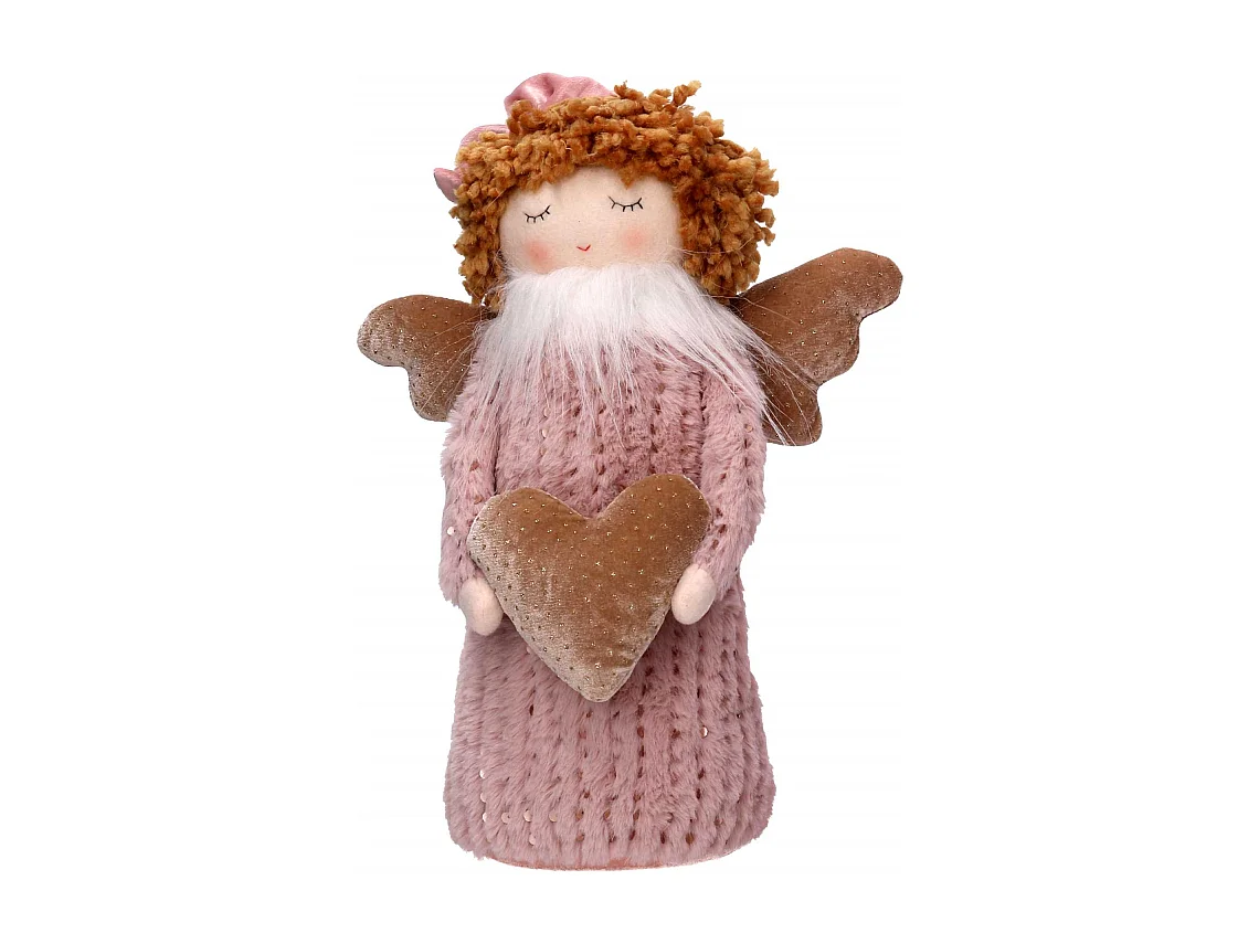 Angelo tessuto rosa con cuore cm 25x14h38