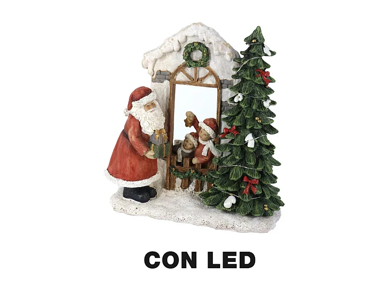 Statua resina babbo natale con led rosso cm 22x9,5h22,5