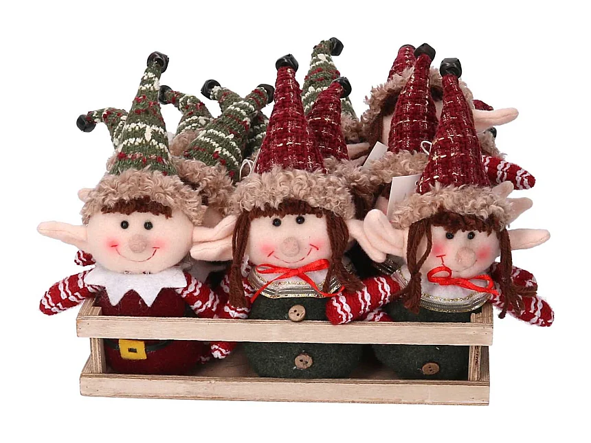 Elfo tessuto confezione 12pz verde rosso cm 26x18x23