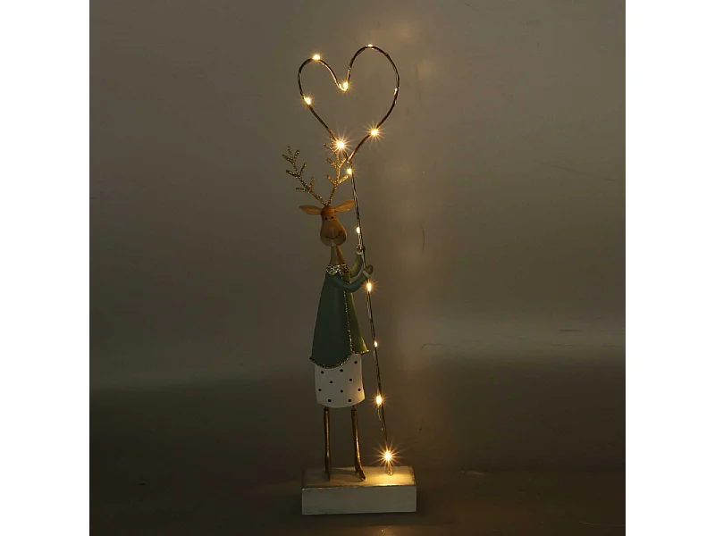 Renna metallo oro e verde salvia con led cm 9,5x4,5h40