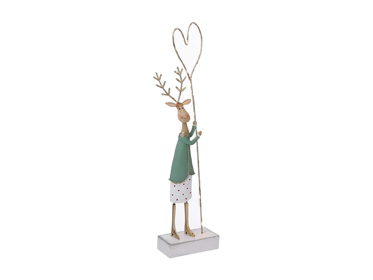 Renna metallo oro e verde salvia con led cm 9,5x4,5h40